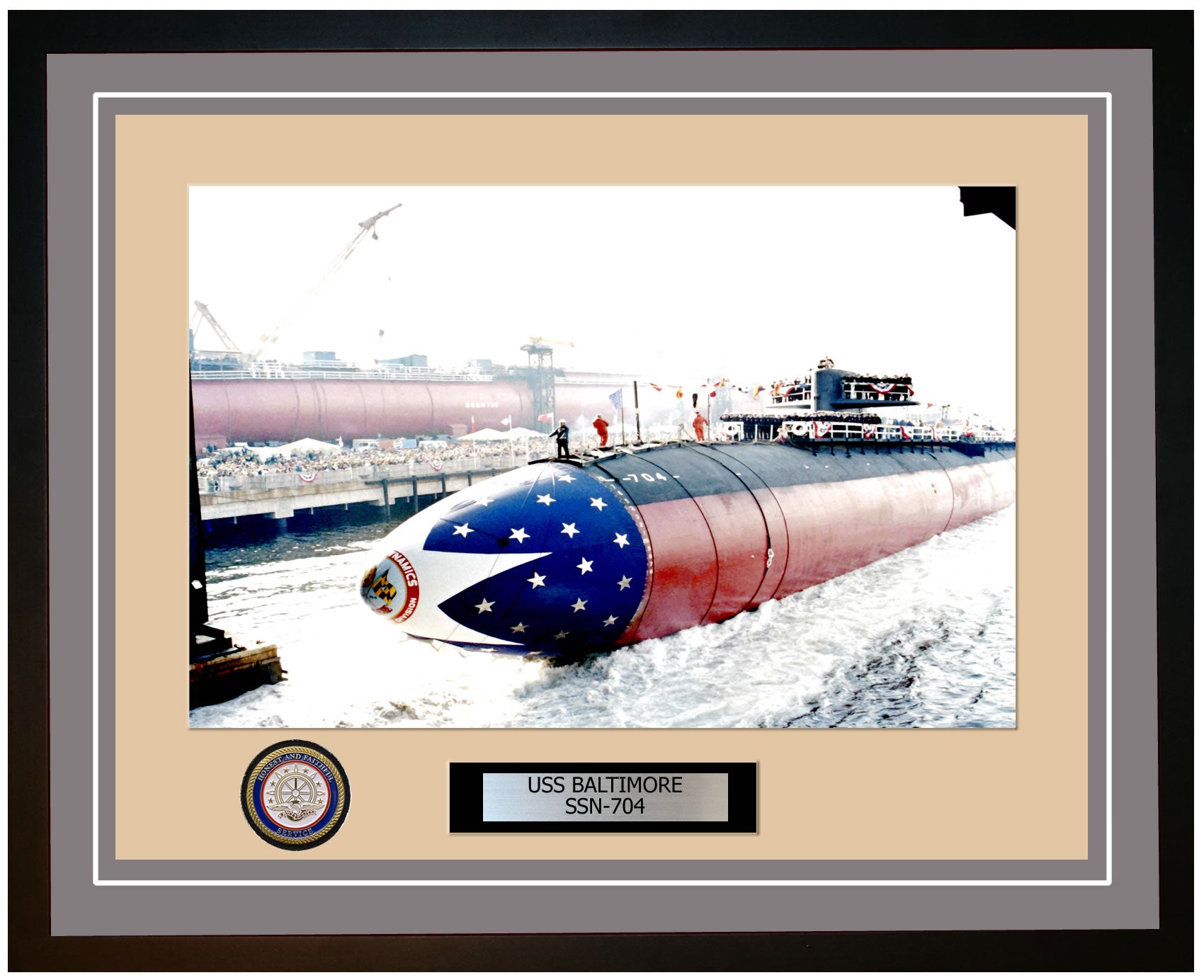 USS Baltimore SSN-704 Framed Navy Ship Photo Grey