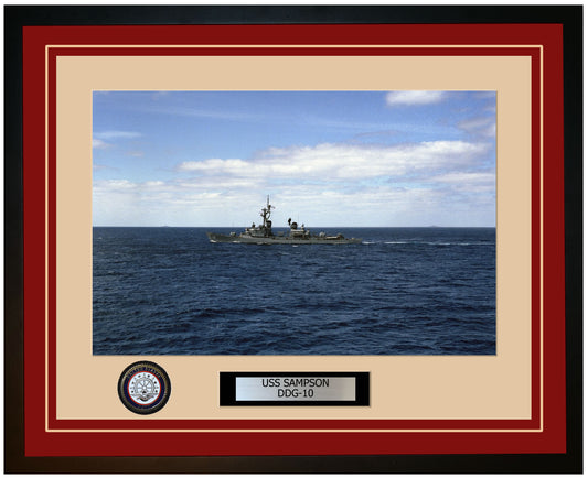 USS SAMPSON DDG-10 Framed Navy Ship Photo Burgundy