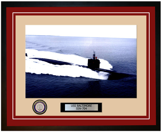 USS Baltimore SSN-704 Framed Navy Ship Photo Burgundy