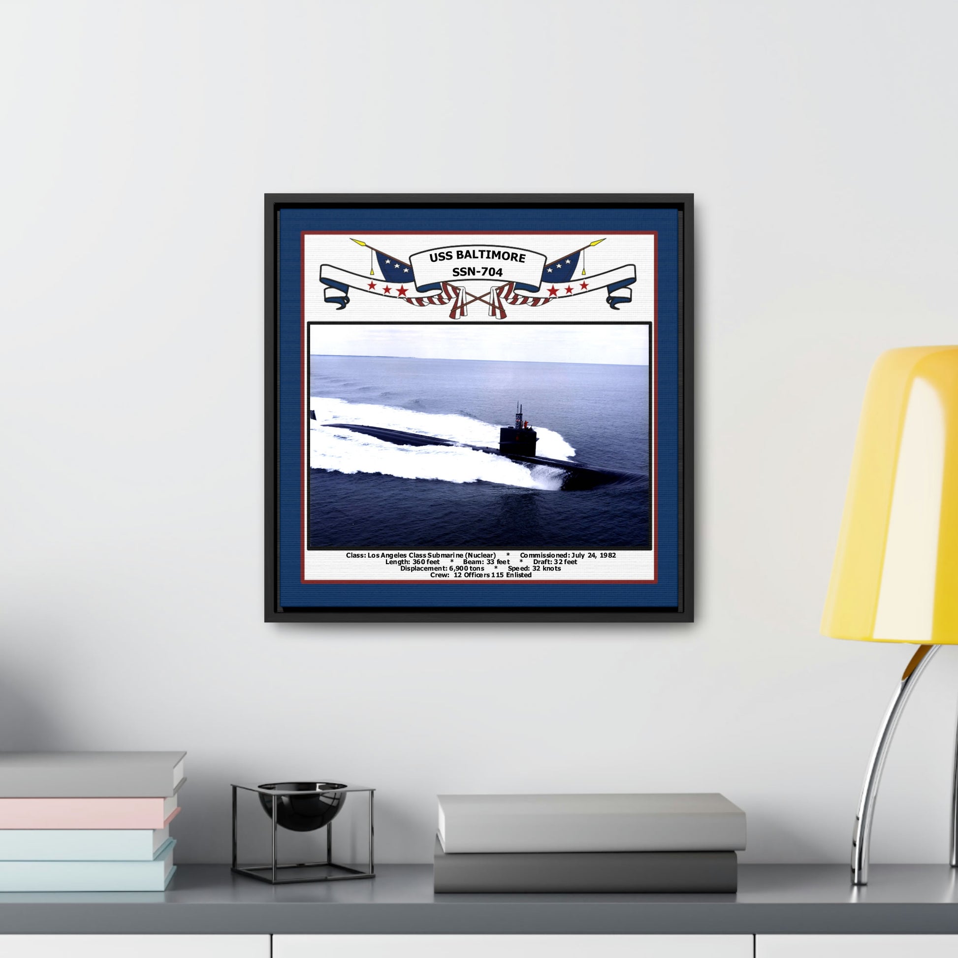 USS Baltimore SSN-704 Navy Floating Frame Photo Desk View