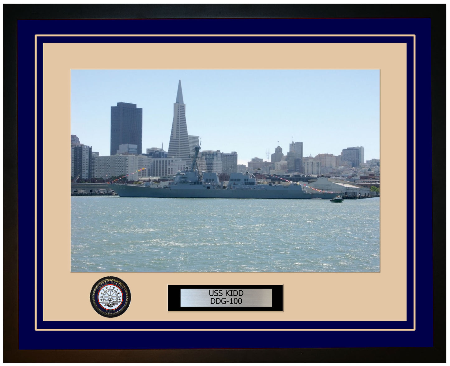USS KIDD DDG-100 Framed Navy Ship Photo Blue
