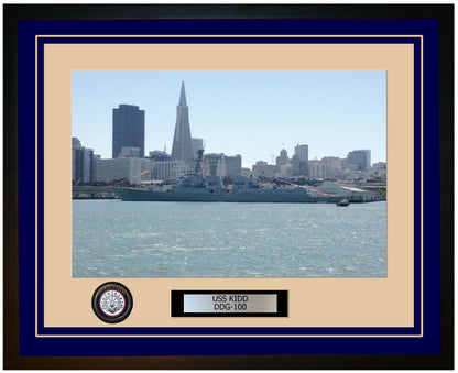 USS KIDD DDG-100 Framed Navy Ship Photo Blue