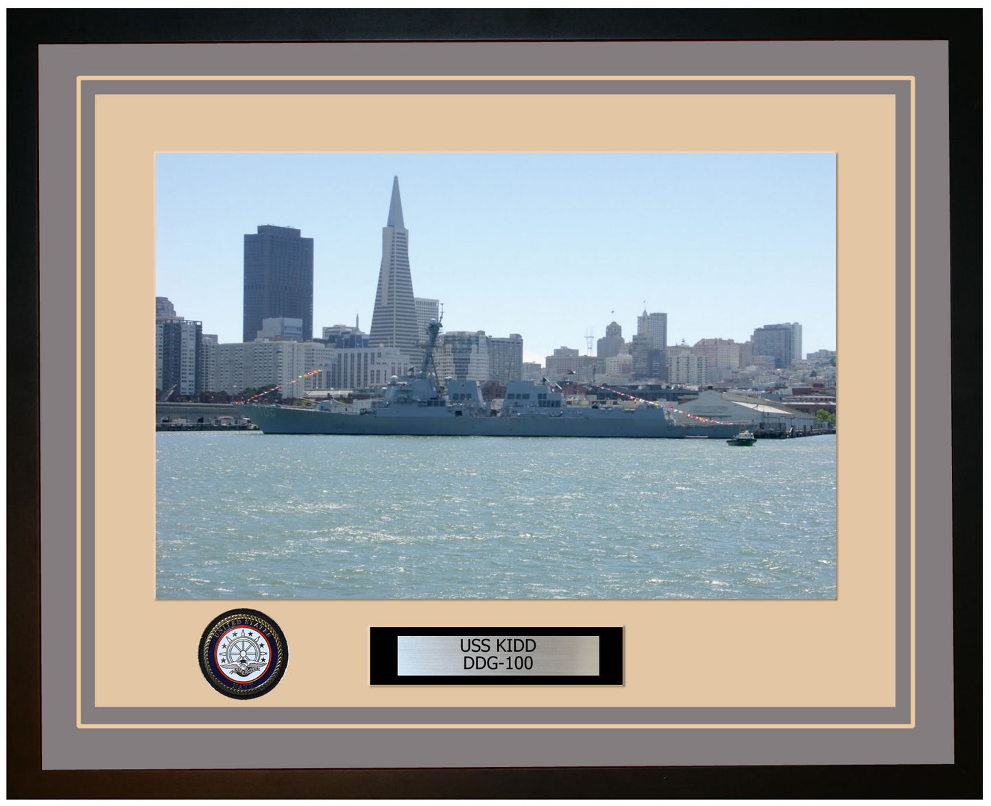 USS KIDD DDG-100 Framed Navy Ship Photo Grey