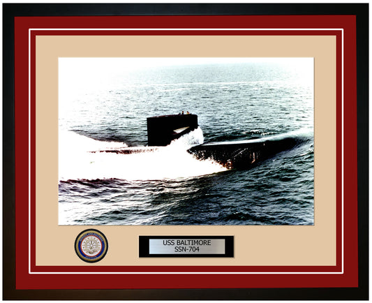 USS Baltimore SSN-704 Framed Navy Ship Photo Burgundy