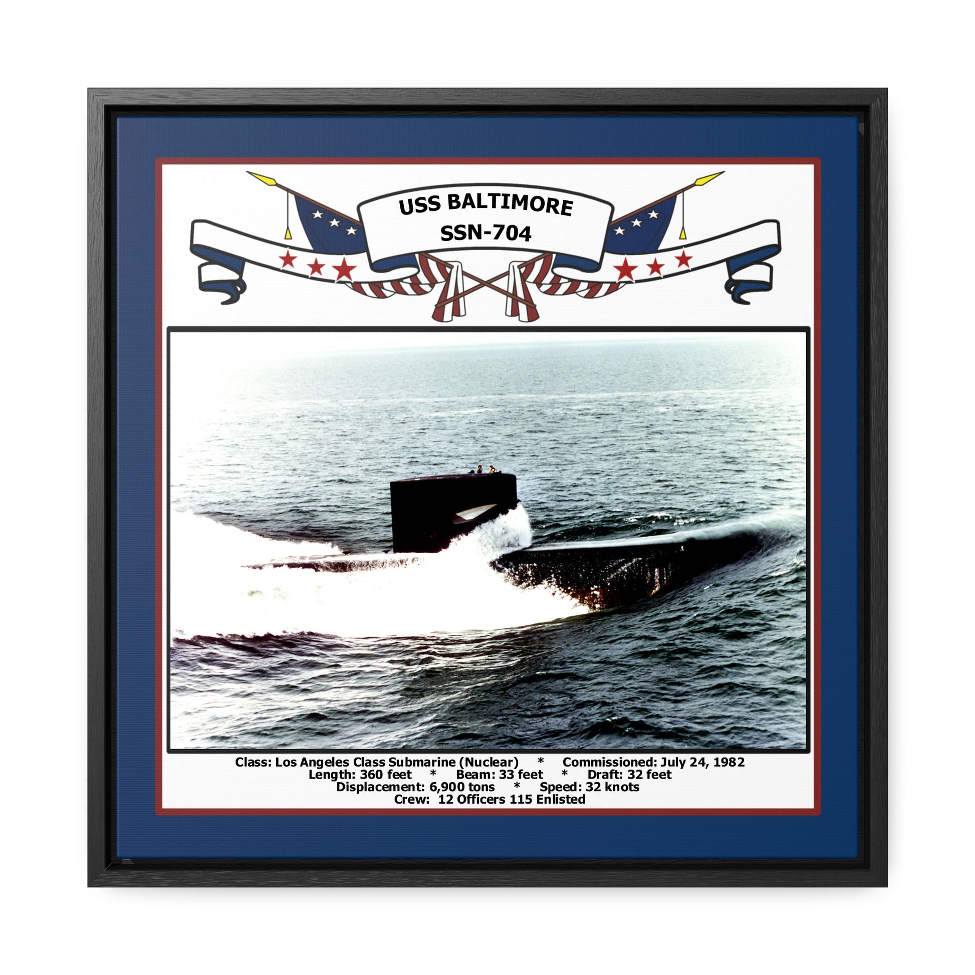 USS Baltimore SSN-704 Navy Floating Frame Photo Front View