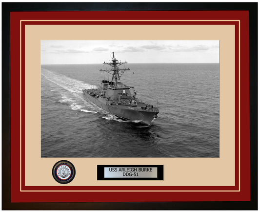 USS ARLEIGH BURKE DDG-51 Framed Navy Ship Photo Burgundy