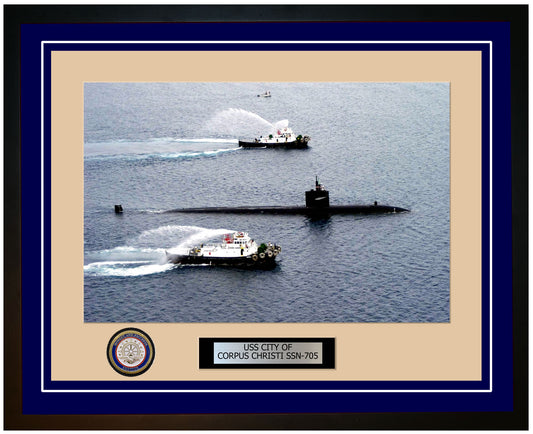 USS City Of Corpus Christi SSN-705 Framed Navy Ship Photo Blue