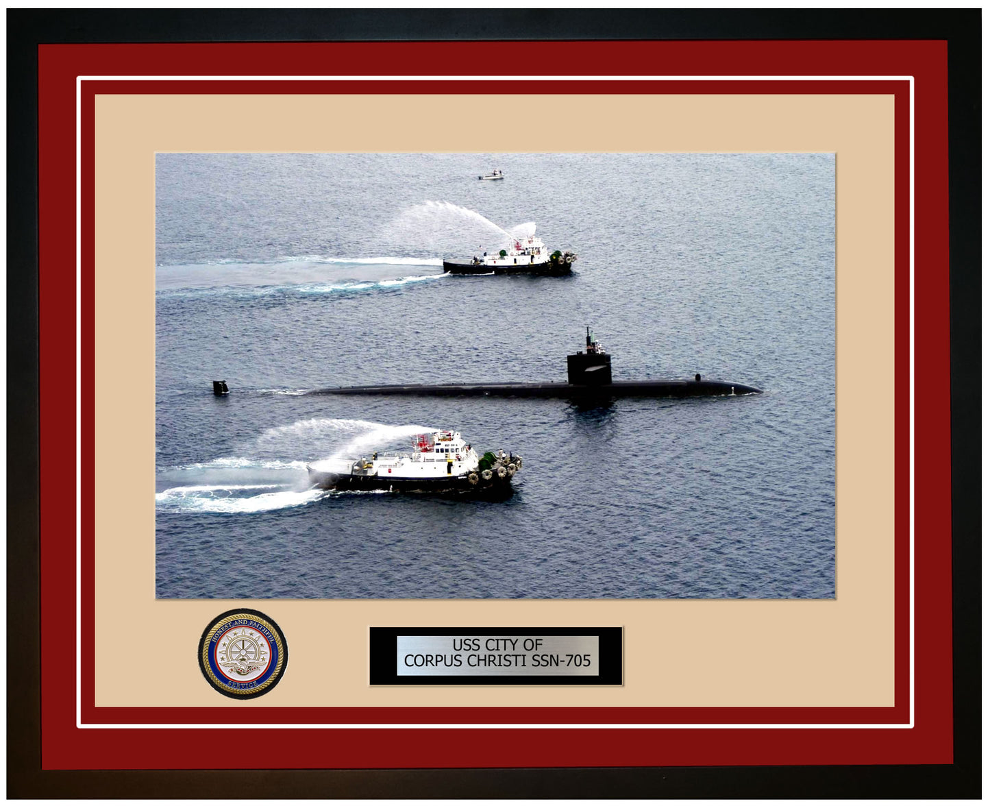 USS City Of Corpus Christi SSN-705 Framed Navy Ship Photo Burgundy