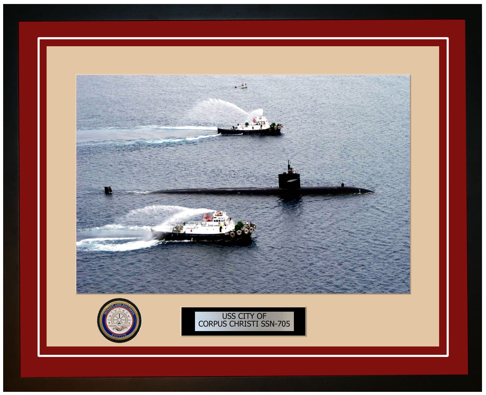 USS City Of Corpus Christi SSN-705 Framed Navy Ship Photo Burgundy