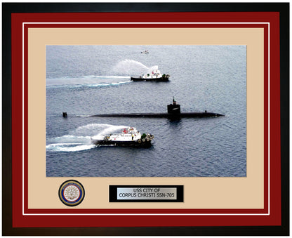 USS City Of Corpus Christi SSN-705 Framed Navy Ship Photo Burgundy