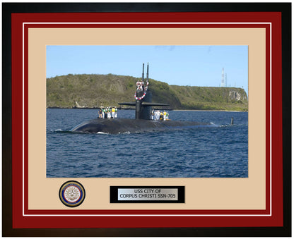 USS City Of Corpus Christi SSN-705 Framed Navy Ship Photo Burgundy