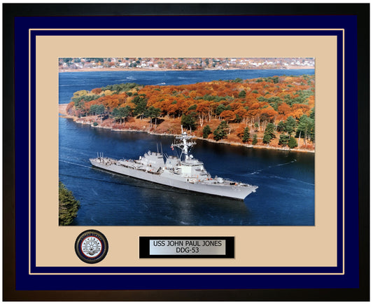 USS JOHN PAUL JONES DDG-53 Framed Navy Ship Photo Blue