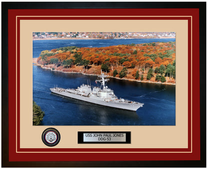 USS JOHN PAUL JONES DDG-53 Framed Navy Ship Photo Burgundy