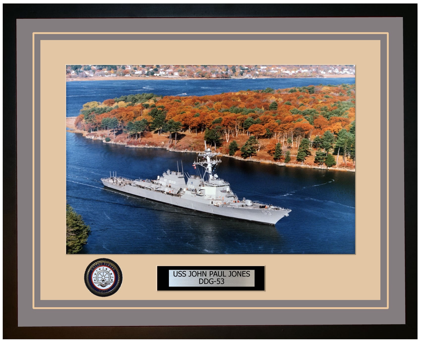 USS JOHN PAUL JONES DDG-53 Framed Navy Ship Photo Grey