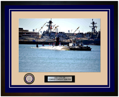 USS City Of Corpus Christi SSN-705 Framed Navy Ship Photo Blue