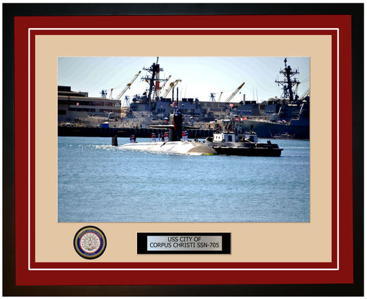 USS City Of Corpus Christi SSN-705 Framed Navy Ship Photo Burgundy