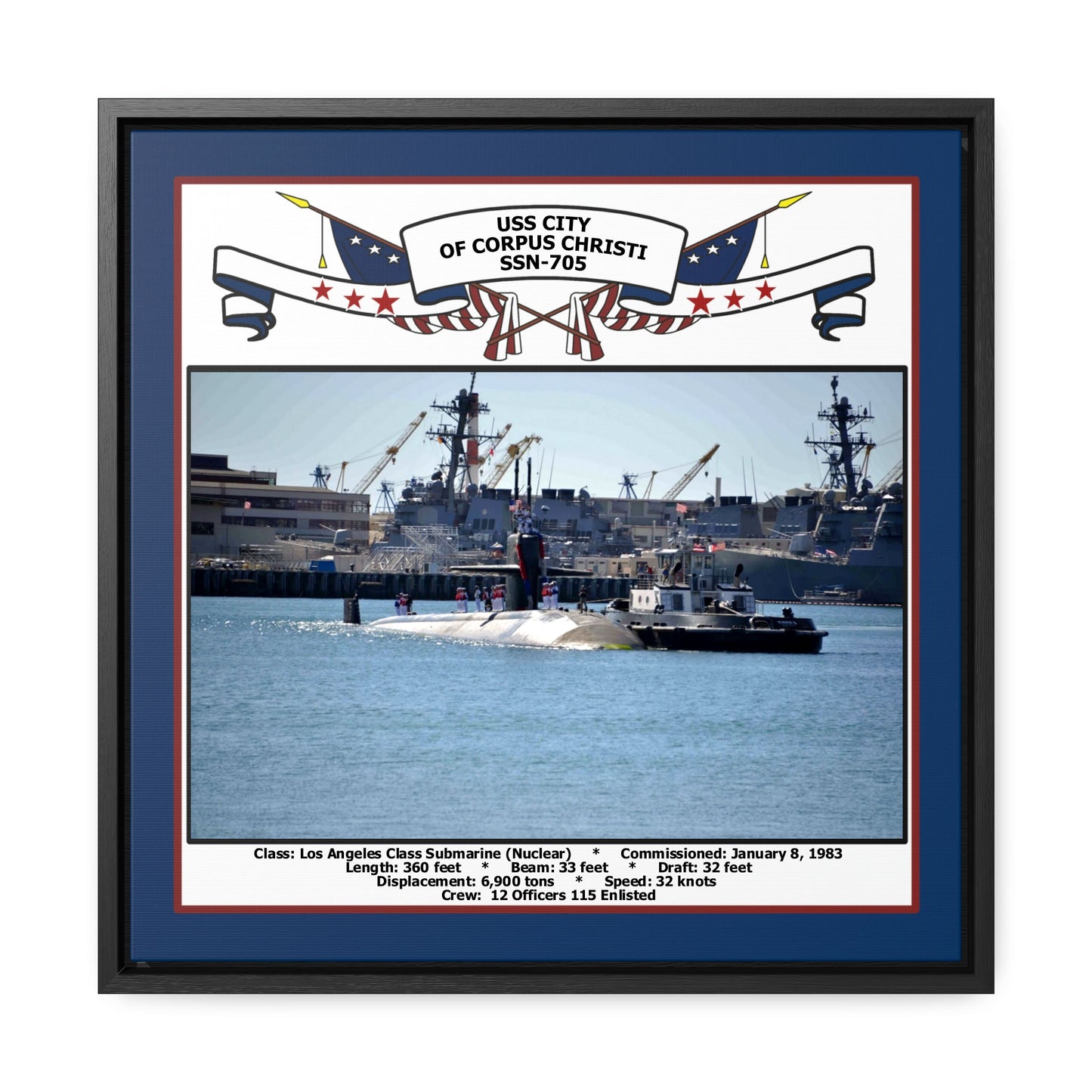 USS City Of Corpus Christi SSN-705 Navy Floating Frame Photo Front View