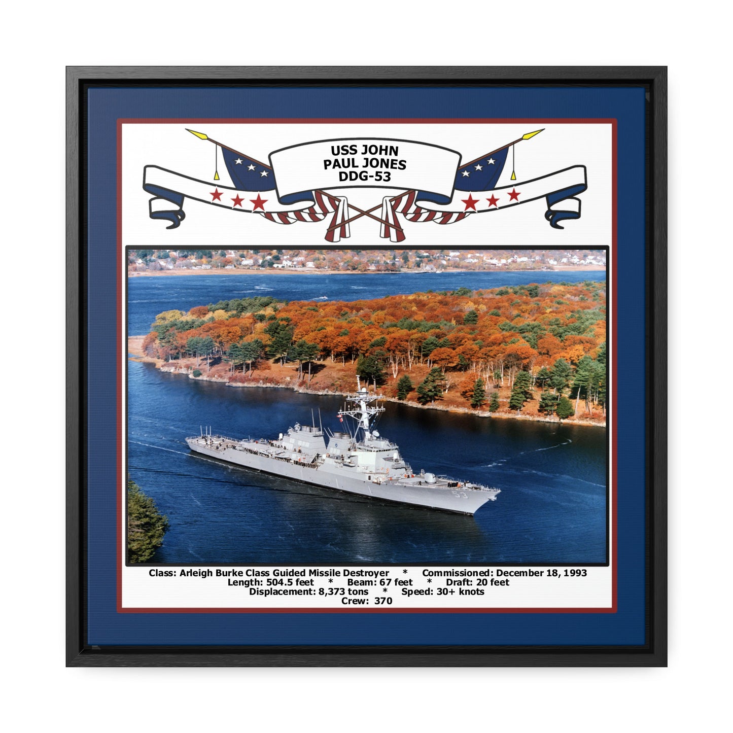 USS John Paul Jones DDG-53 Navy Floating Frame Photo Front View