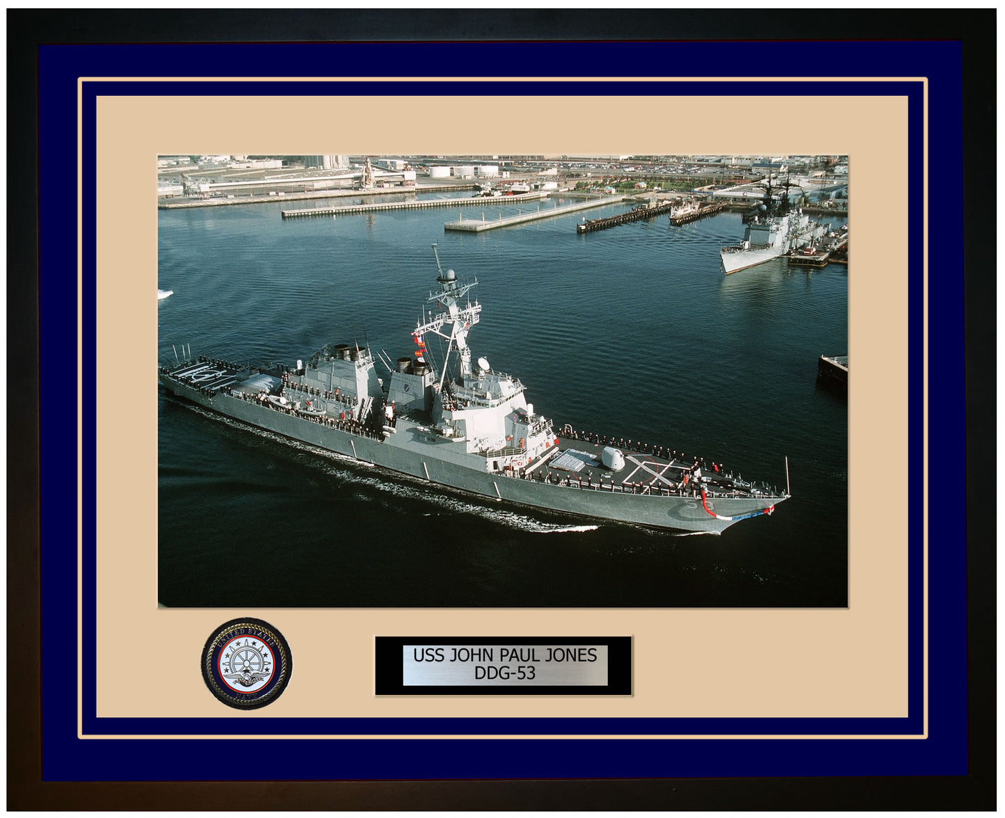 USS JOHN PAUL JONES DDG-53 Framed Navy Ship Photo Blue