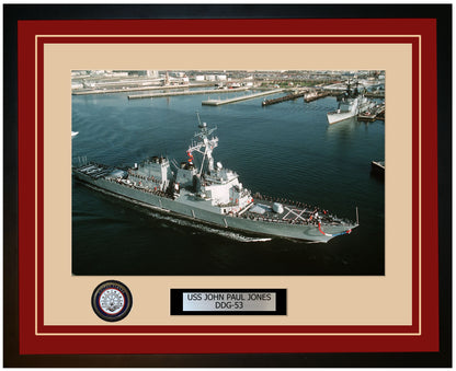 USS JOHN PAUL JONES DDG-53 Framed Navy Ship Photo Burgundy