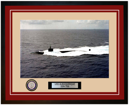 USS Albuquerque SSN-706 Framed Navy Ship Photo Burgundy