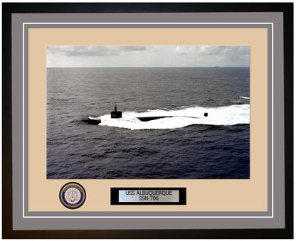 USS Albuquerque SSN-706 Framed Navy Ship Photo Grey