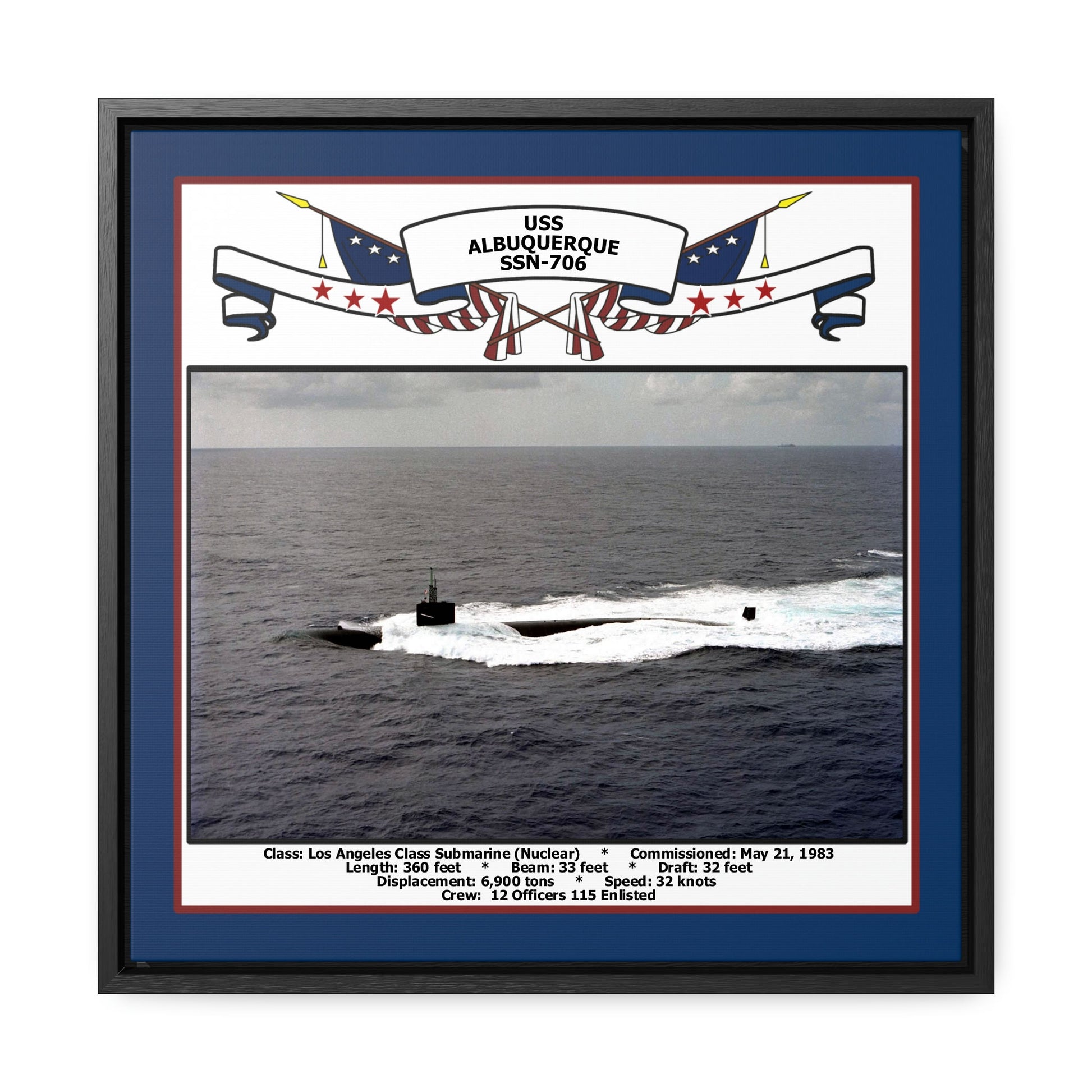 USS Albuquerque SSN-706 Navy Floating Frame Photo Front View