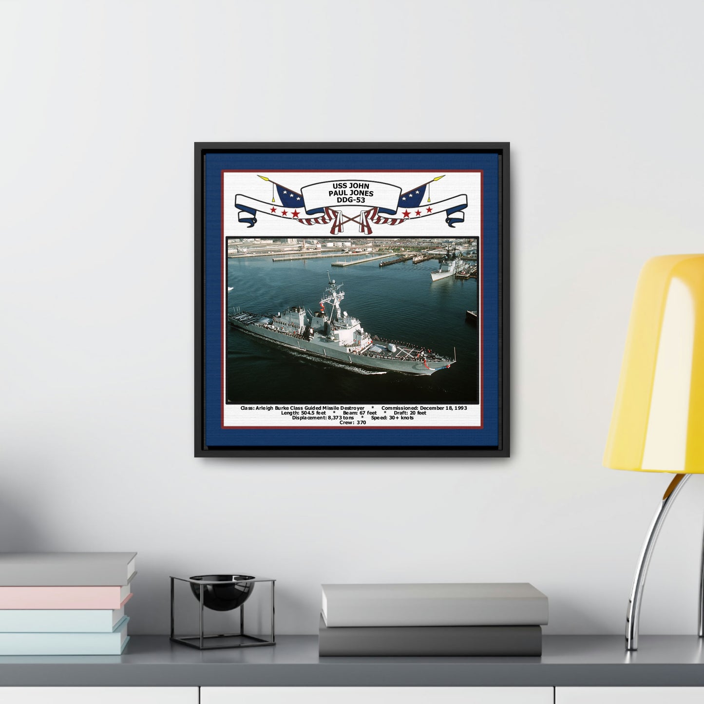 USS John Paul Jones DDG-53 Navy Floating Frame Photo Desk View