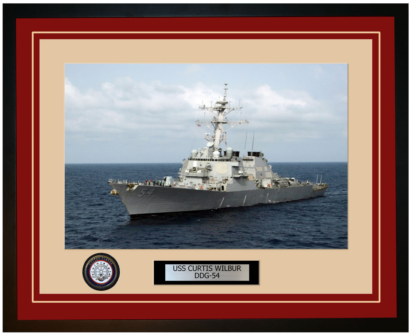 USS CURTIS WILBUR DDG-54 Framed Navy Ship Photo Burgundy