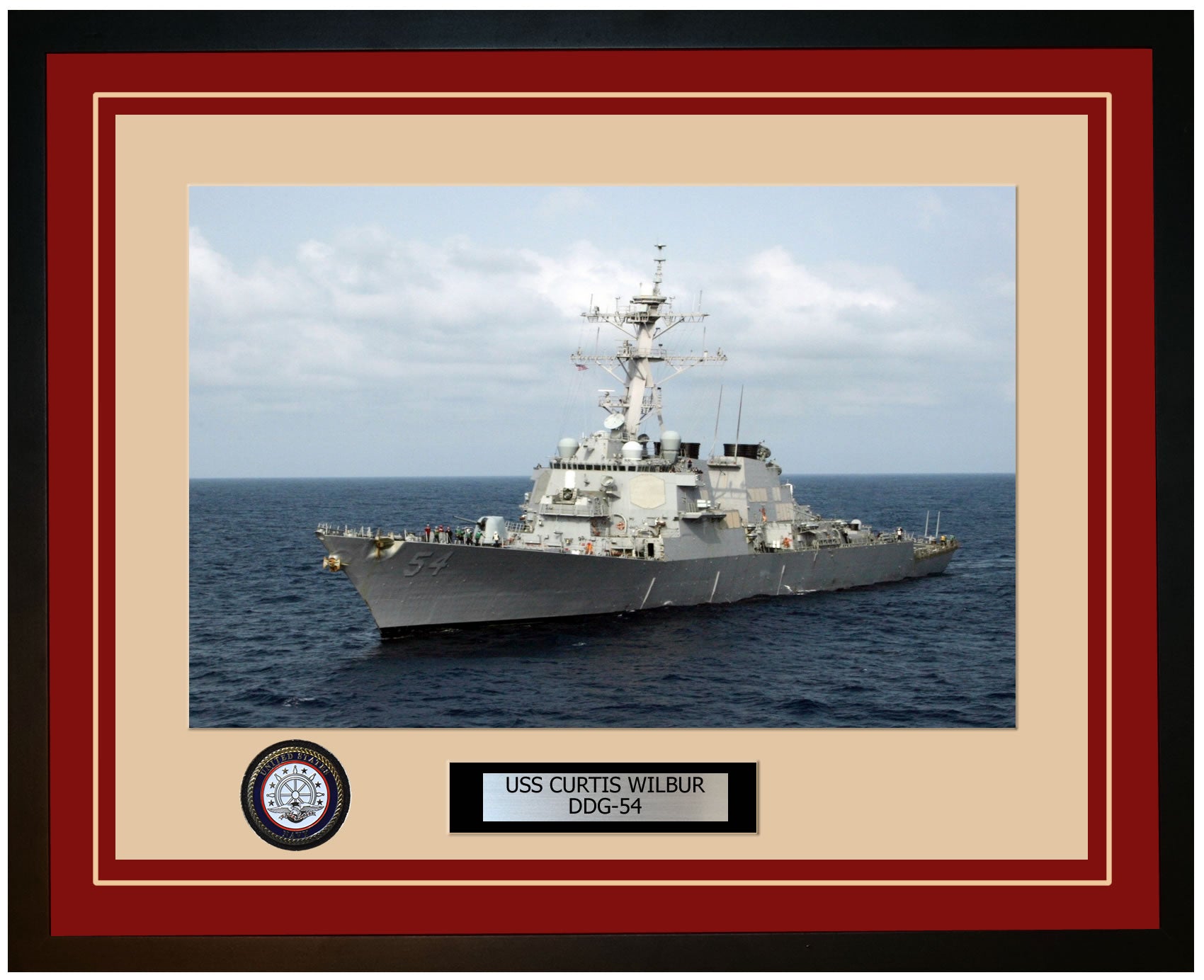 USS CURTIS WILBUR DDG-54 Framed Navy Ship Photo Burgundy