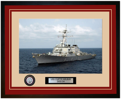 USS CURTIS WILBUR DDG-54 Framed Navy Ship Photo Burgundy