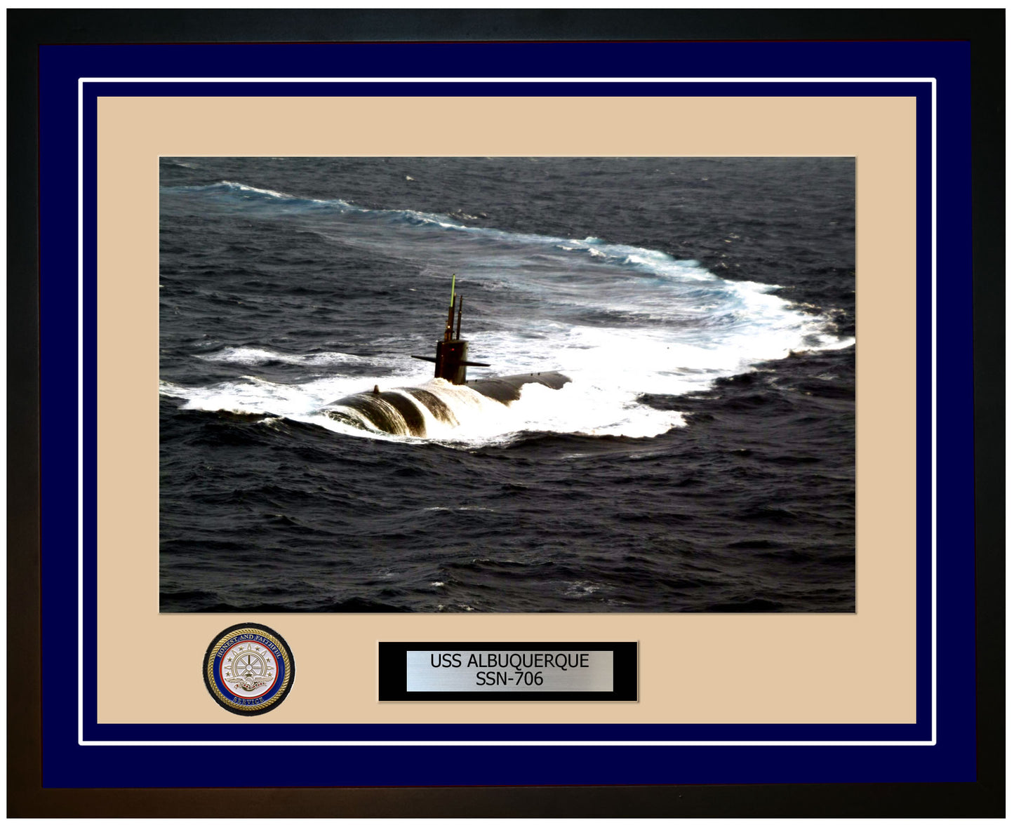 USS Albuquerque SSN-706 Framed Navy Ship Photo Blue