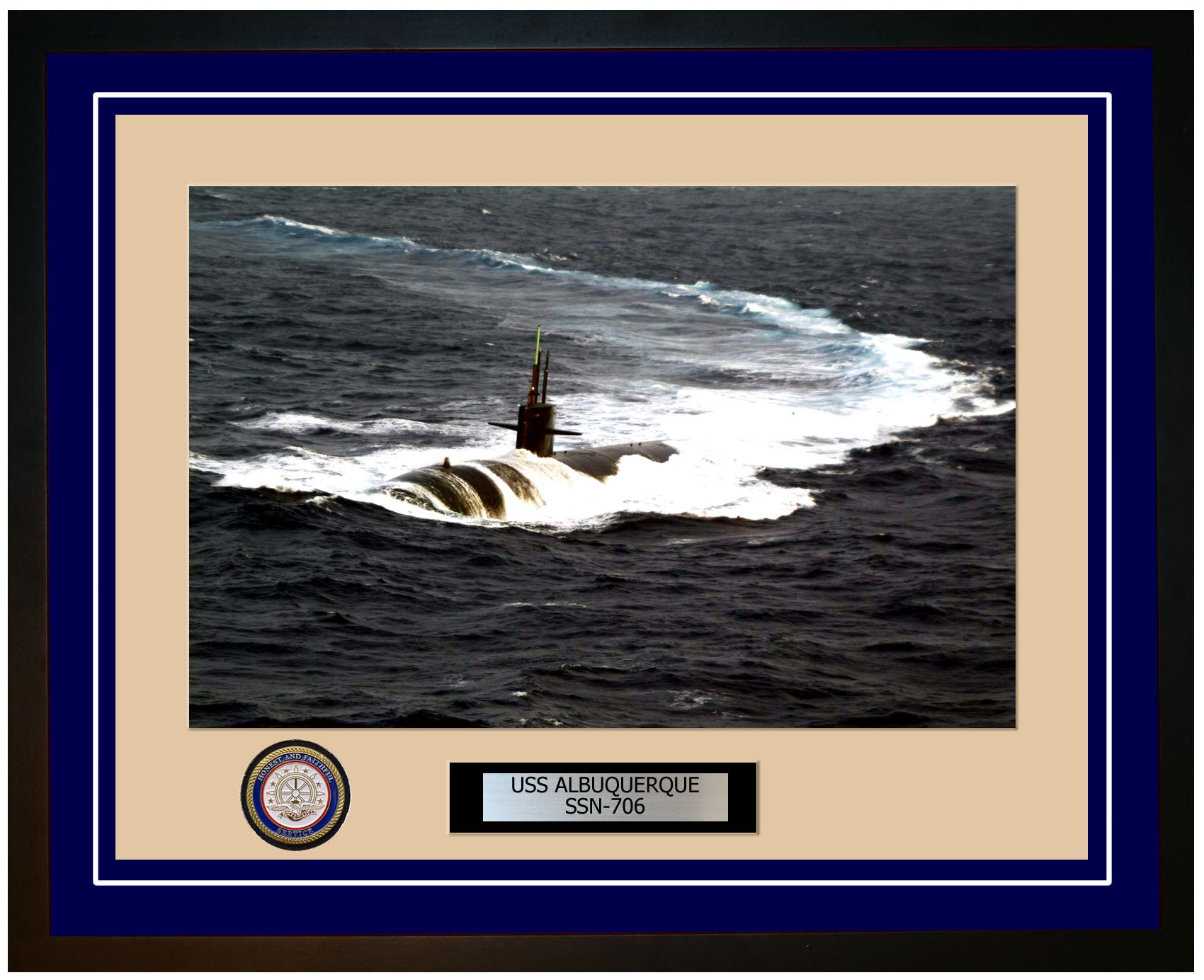 USS Albuquerque SSN-706 Framed Navy Ship Photo Blue