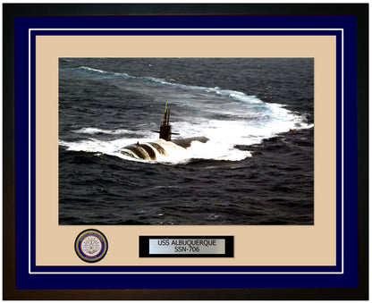 USS Albuquerque SSN-706 Framed Navy Ship Photo Blue