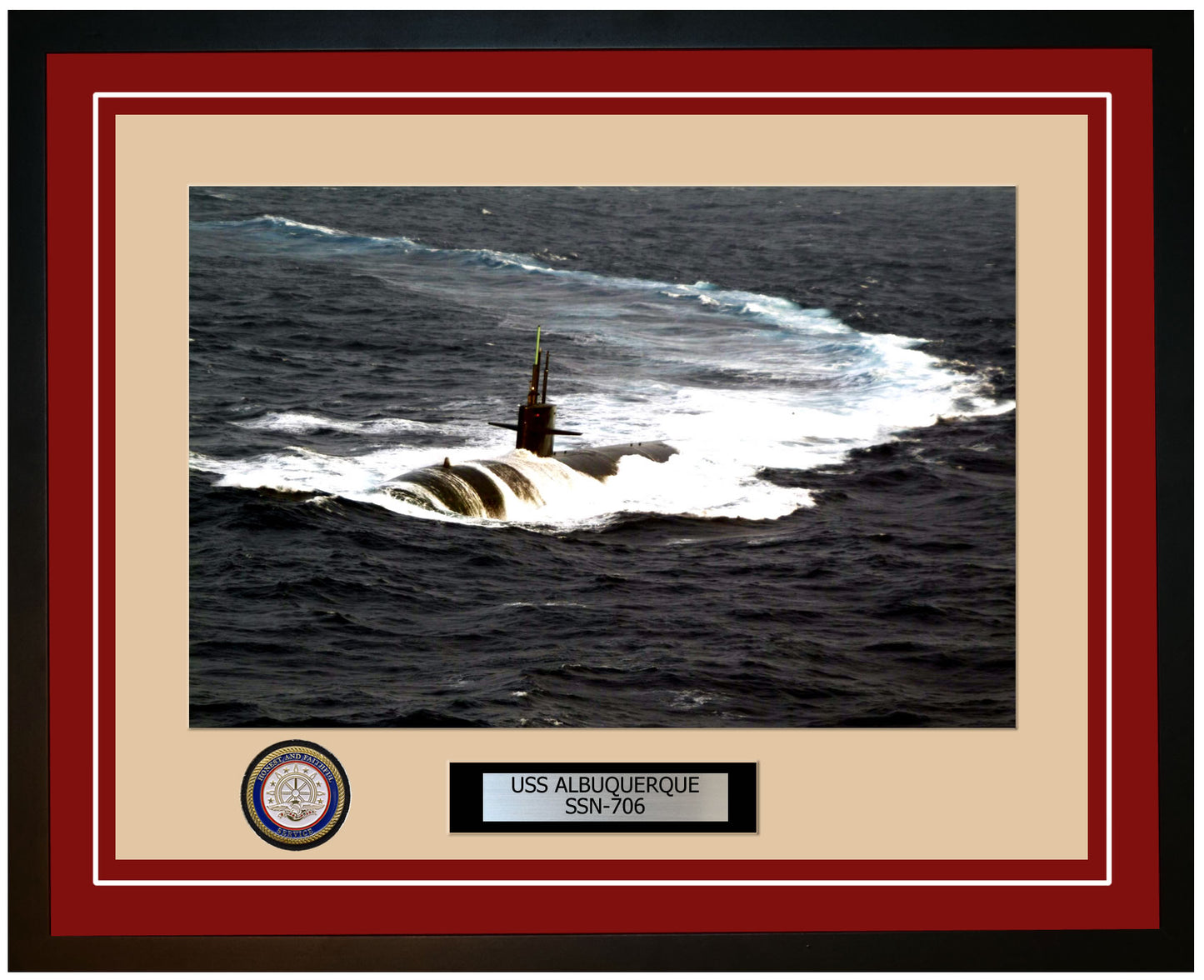USS Albuquerque SSN-706 Framed Navy Ship Photo Burgundy