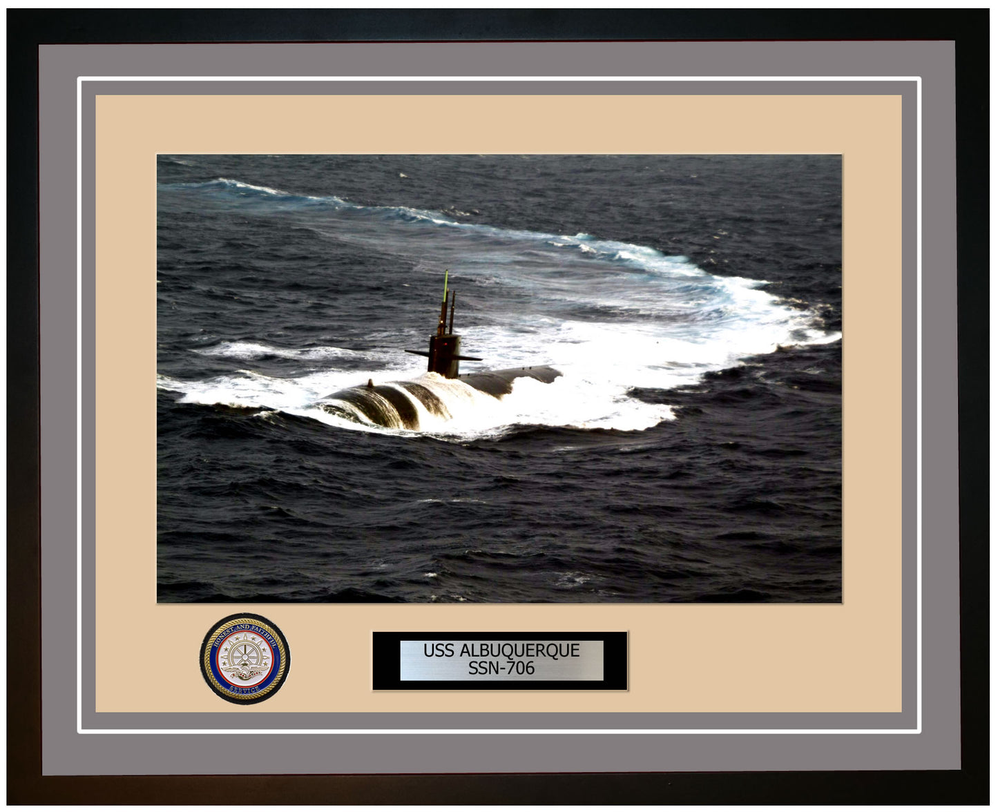 USS Albuquerque SSN-706 Framed Navy Ship Photo Grey