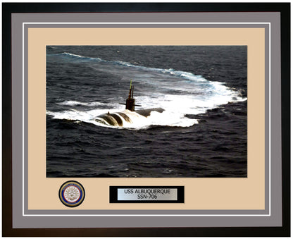 USS Albuquerque SSN-706 Framed Navy Ship Photo Grey