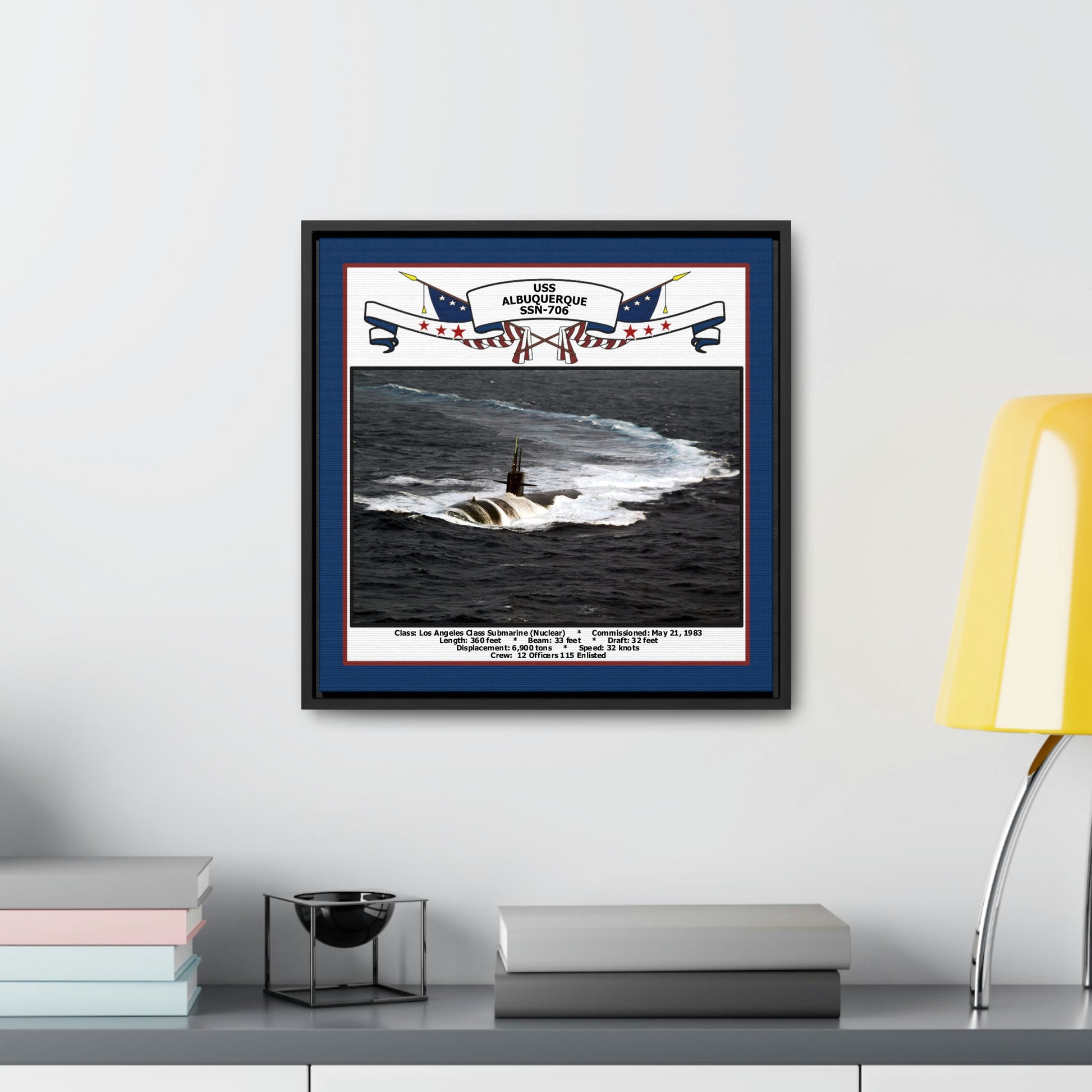 USS Albuquerque SSN-706 Navy Floating Frame Photo Desk View