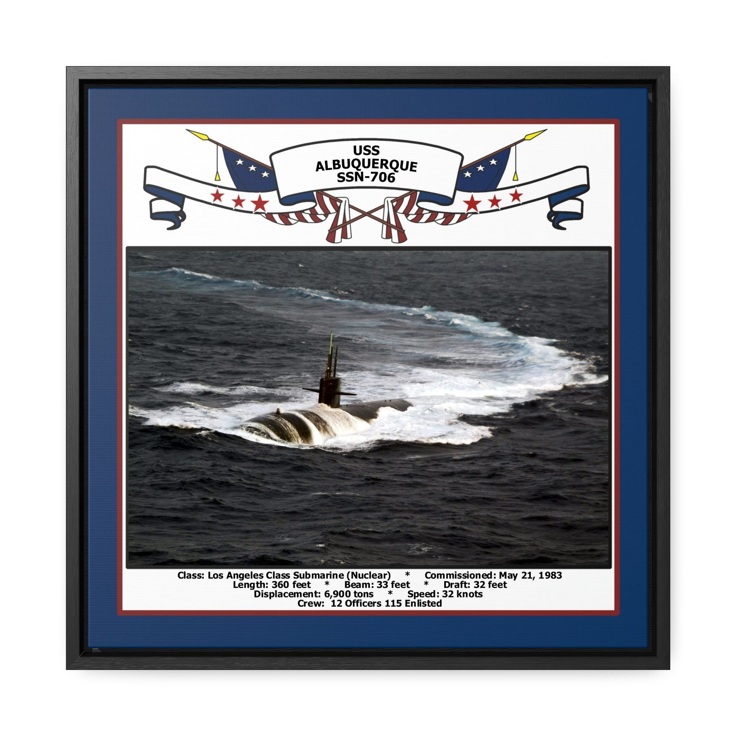 USS Albuquerque SSN-706 Navy Floating Frame Photo Front View