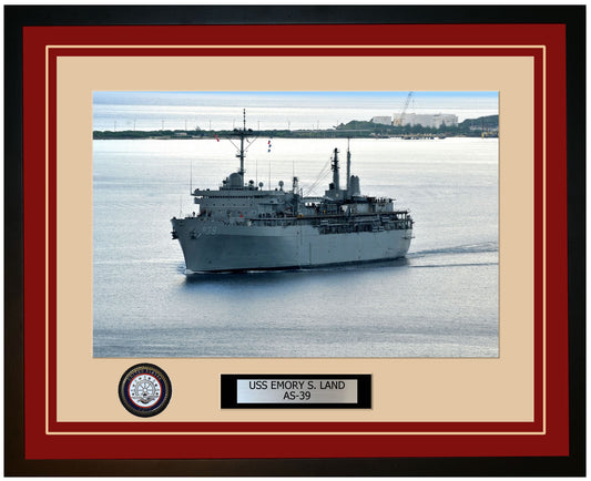 USS EMORY-S-LAND AS-39 Framed Navy Ship Photo Burgundy
