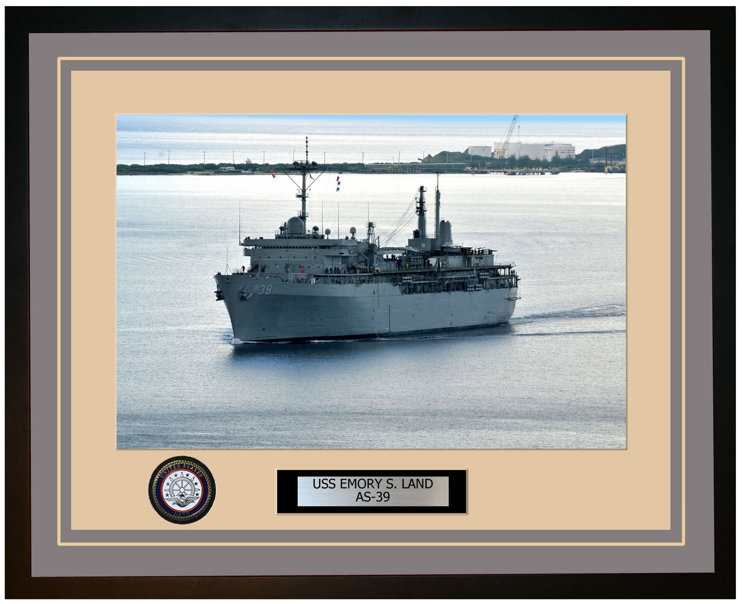 USS EMORY-S-LAND AS-39 Framed Navy Ship Photo Grey