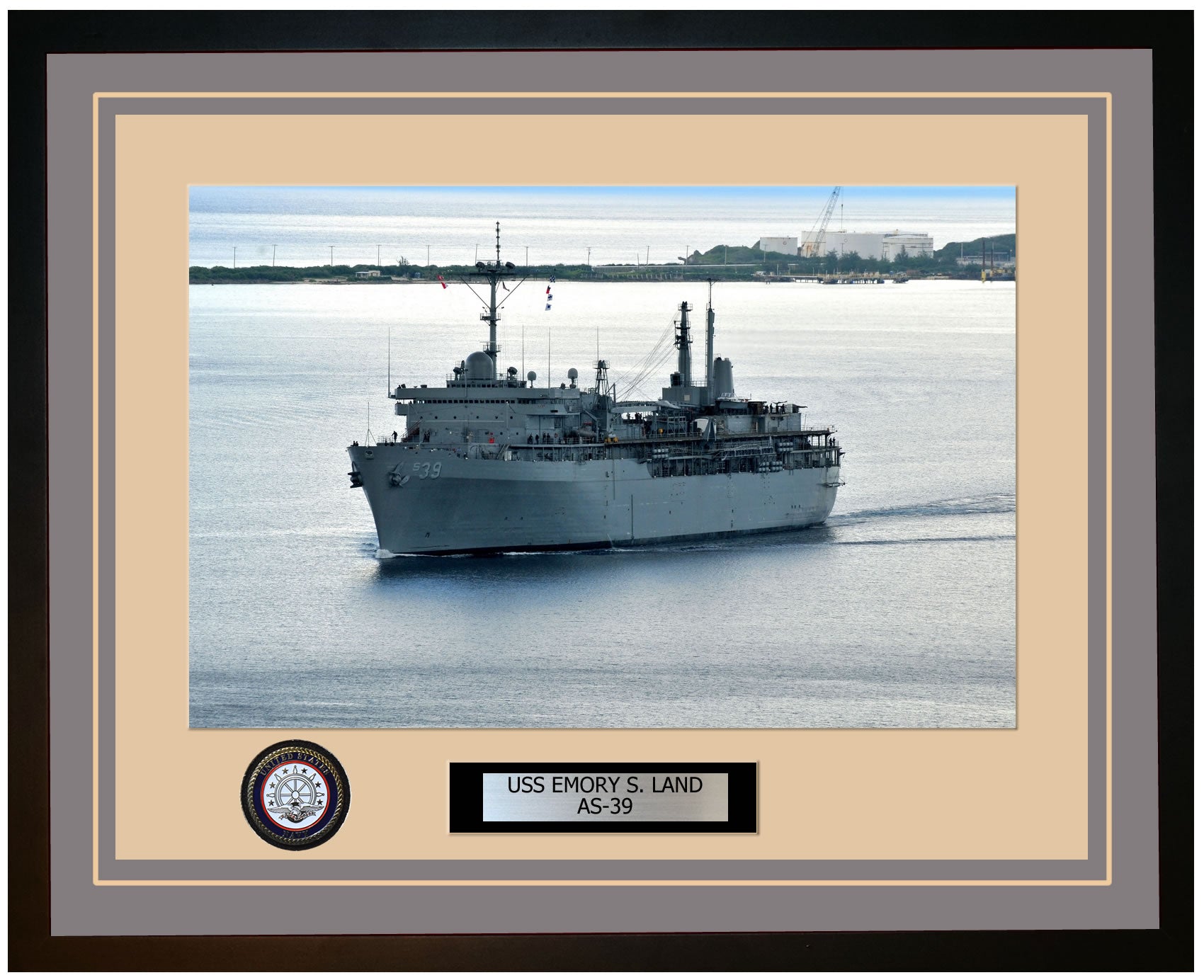 USS EMORY-S-LAND AS-39 Framed Navy Ship Photo Grey