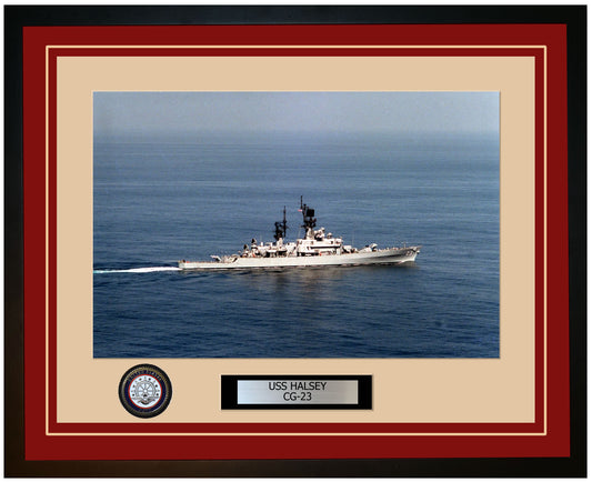 USS HALSEY CG-23 Framed Navy Ship Photo Burgundy