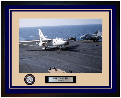 USS CORAL SEA CV-43 Framed Navy Ship Photo Blue