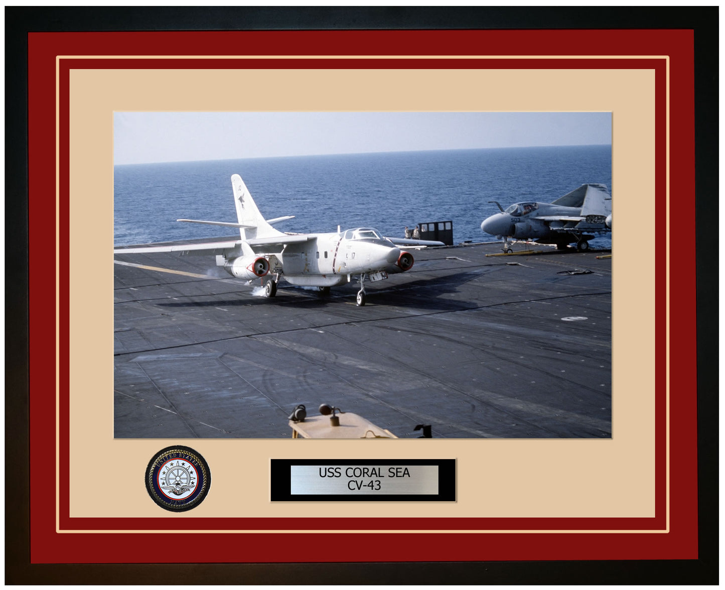 USS CORAL SEA CV-43 Framed Navy Ship Photo Burgundy