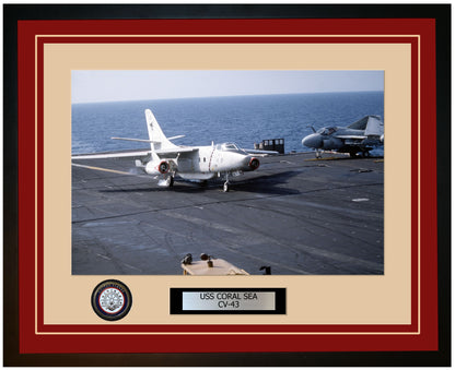 USS CORAL SEA CV-43 Framed Navy Ship Photo Burgundy