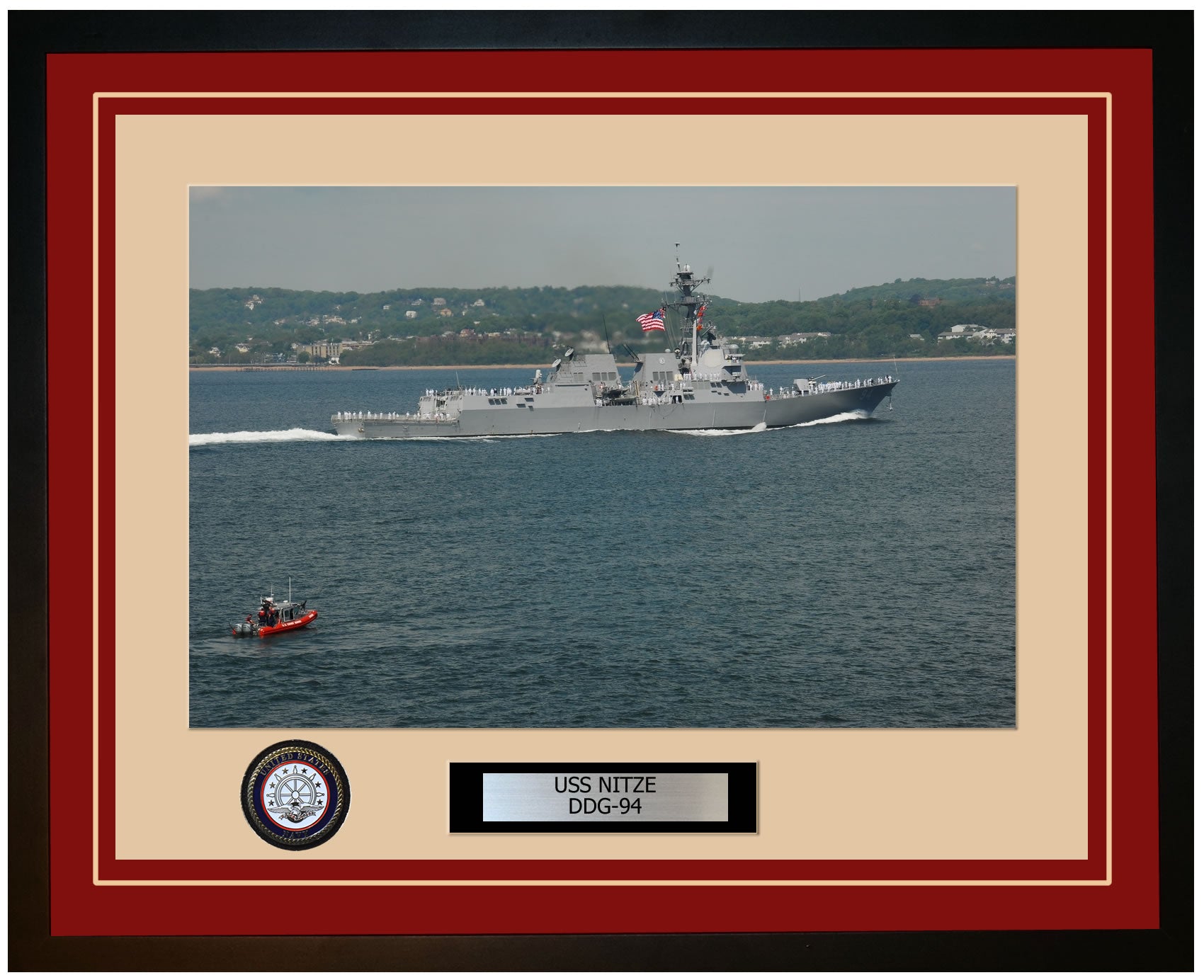 USS NITZE DDG-94 Framed Navy Ship Photo Burgundy