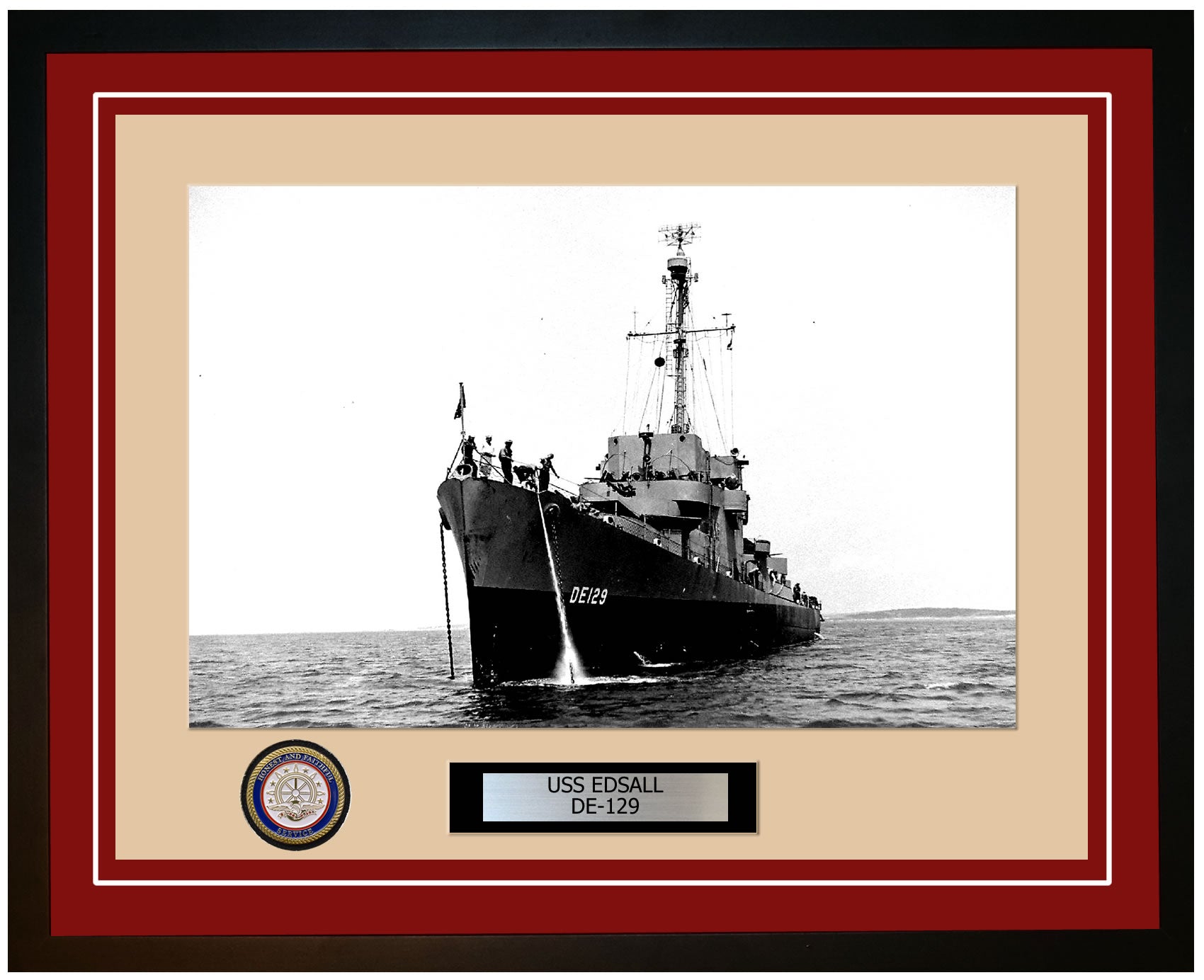 USS Edsall DE-129 Framed Navy Ship Photo Burgundy