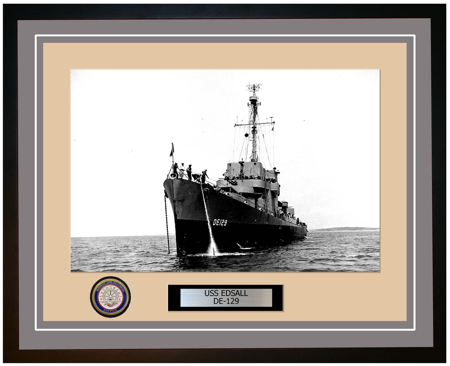 USS Edsall DE-129 Framed Navy Ship Photo Grey