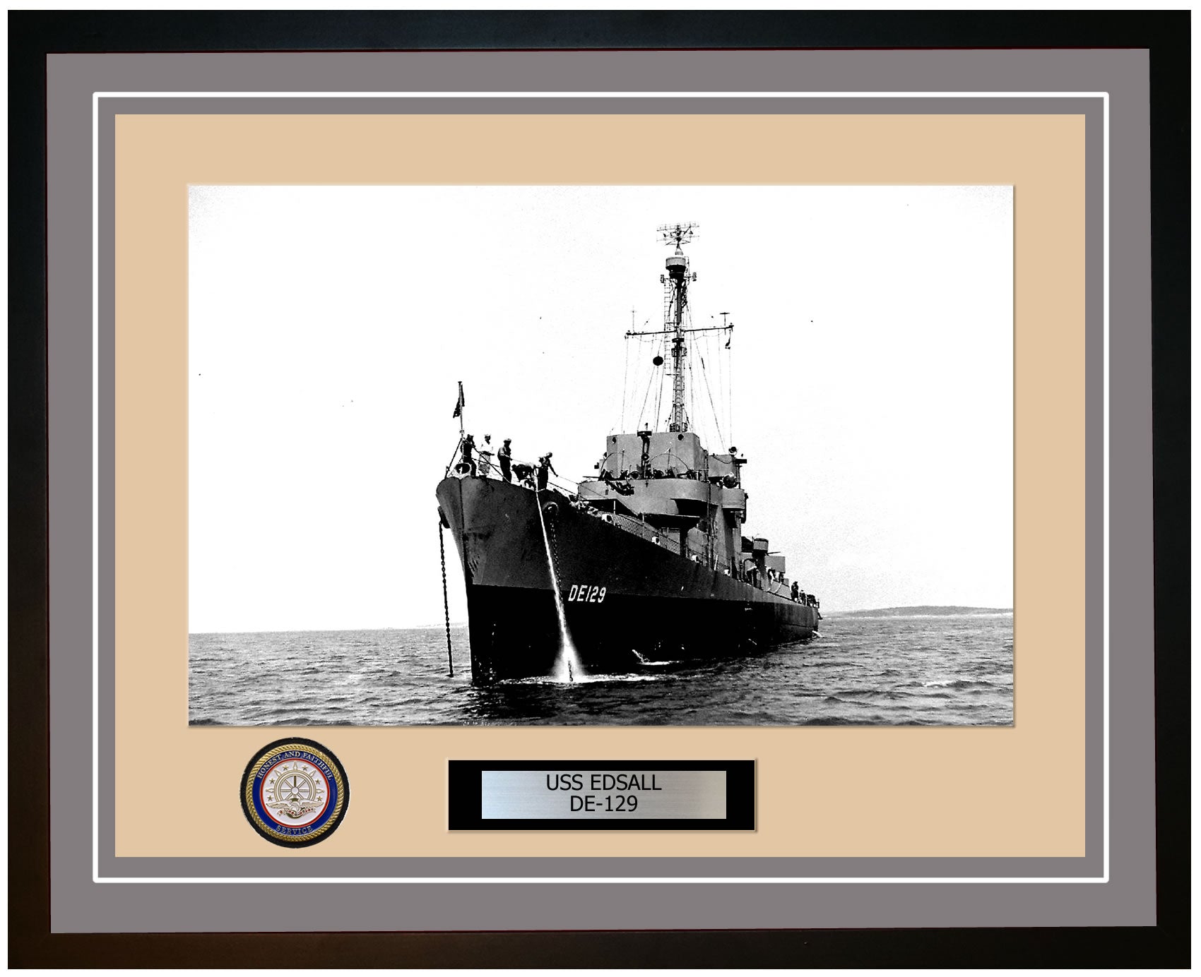 USS Edsall DE-129 Framed Navy Ship Photo Grey